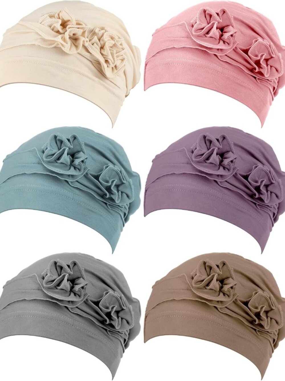6 Pcs Soft Stretchy Chemo Headwear Turbans for Women - Solid Beanie & Flower